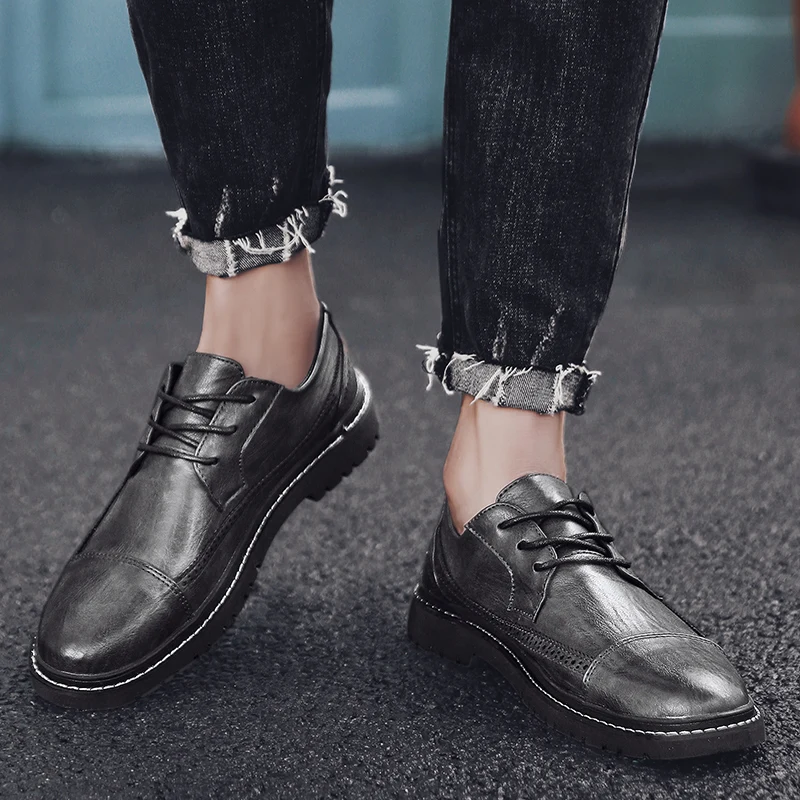 

Men Oxford Genuine Leather Dress Shoes Handmade Brogue Lace Up Business Office Flats Male Casual Shoes Sneakers Chaussure Homme