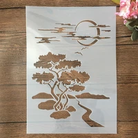 a4 29cm moon road tree night diy layering stencils wall painting scrapbook embossing hollow embellishment printing lace ruler