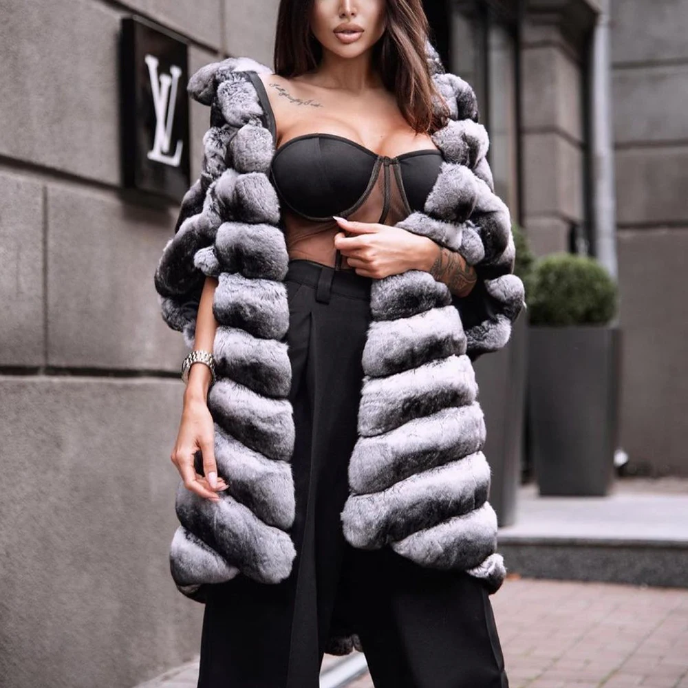 Women Fashion Real Rex Rabbit Fur Coat Stand Collar Short Sleeve Winter New Whole Skin Genuine Rex Rabbit Fur Coats Outwear 2022 enlarge