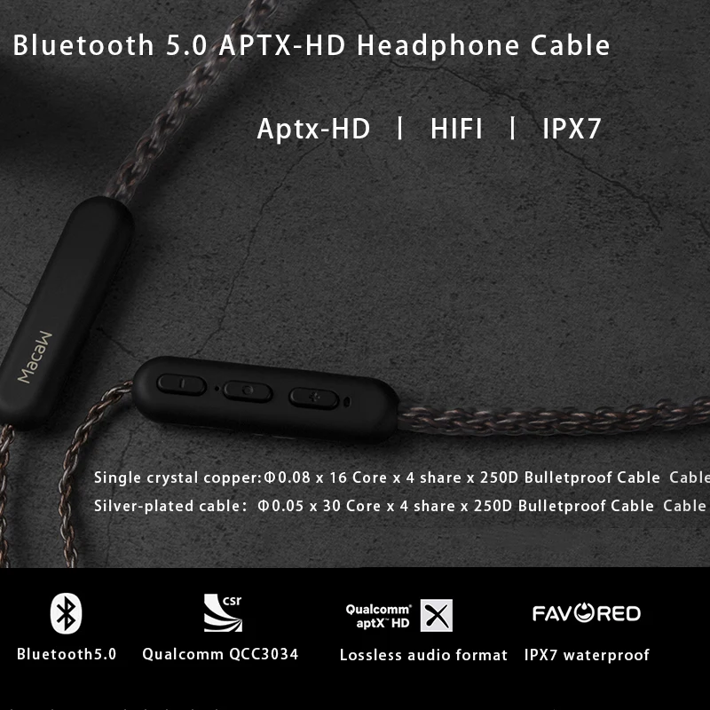 Улучшенный кабель для наушников Macaw Bluetooth 5 0 APTX HD A2DC IM IE80 78 мм Bluetooth-кабель - купить