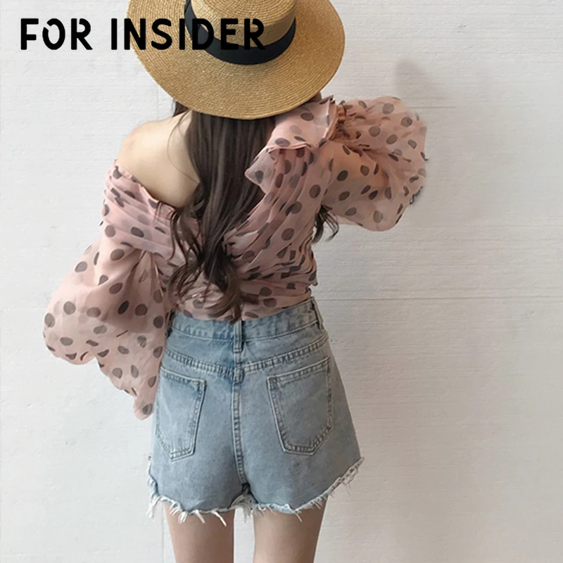 Женские топы и блузки в розовый горошек стиле бохо облегающая блузка с длинным