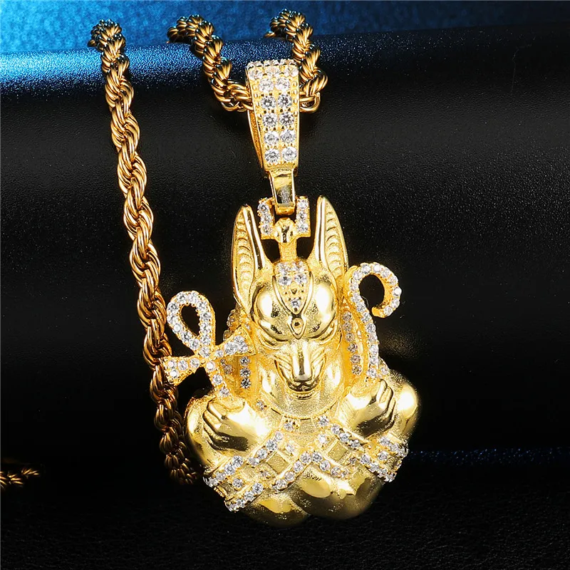 Iced Out египетское ожерелье Anubis Новое поступление Циркон Подвеска Шарм Золотая цепь хип хоп ювелирные изделия для мужчин подарки