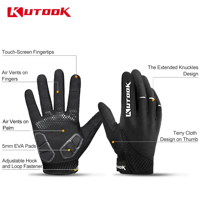 Kutook утолщение ладонная вставка Велоспорт перчатки для сенсорного экрана с