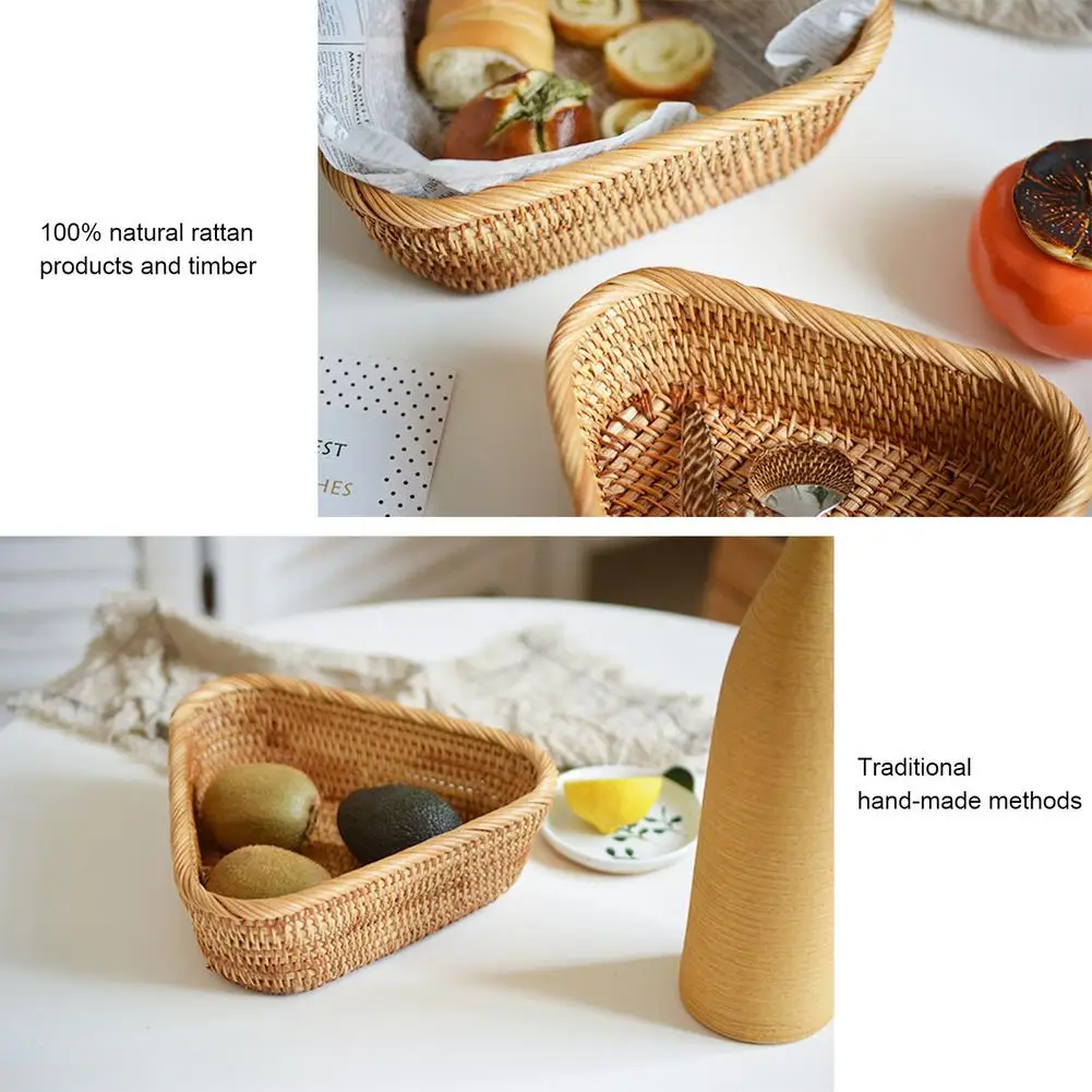 

3pcs Natural Woven Rattan Triangle Fruit Basket High-quality Material Storage Basket Kitchen Counter Organized Decorative