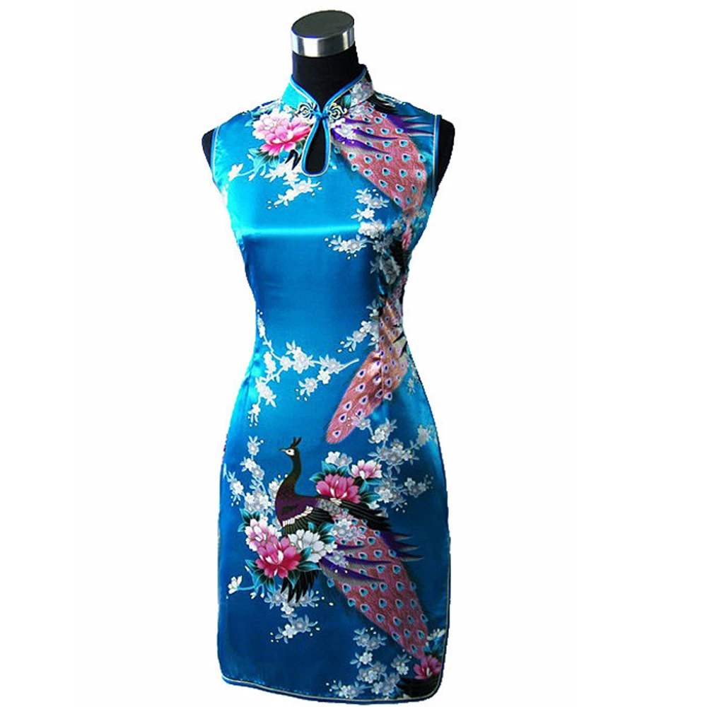 Новинка черное китайское женское шелковое мини-платье с лямкой на шее Cheongsam Qipao