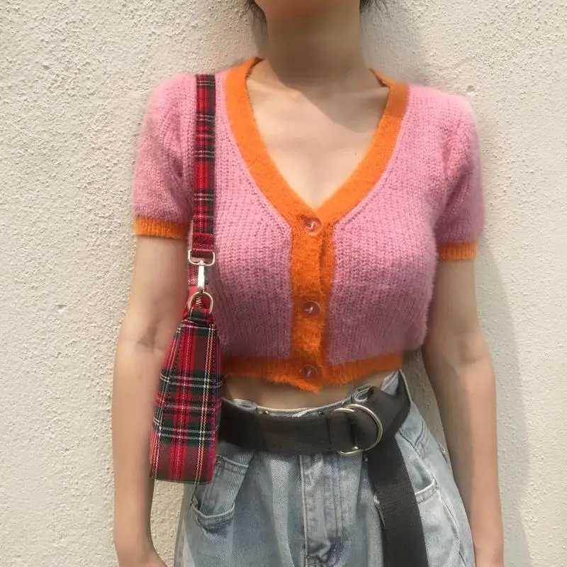 2019 корейский милый Укороченный кардиган женский вязаный свитер шикарный