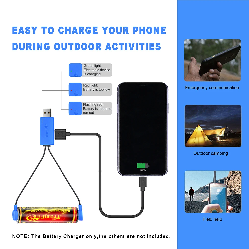 

Magnetic Outdoor Battery Charger For Li-ion Batteries Magnetic USB Charger EDC Tool Camping Equipment Hiking Accessories