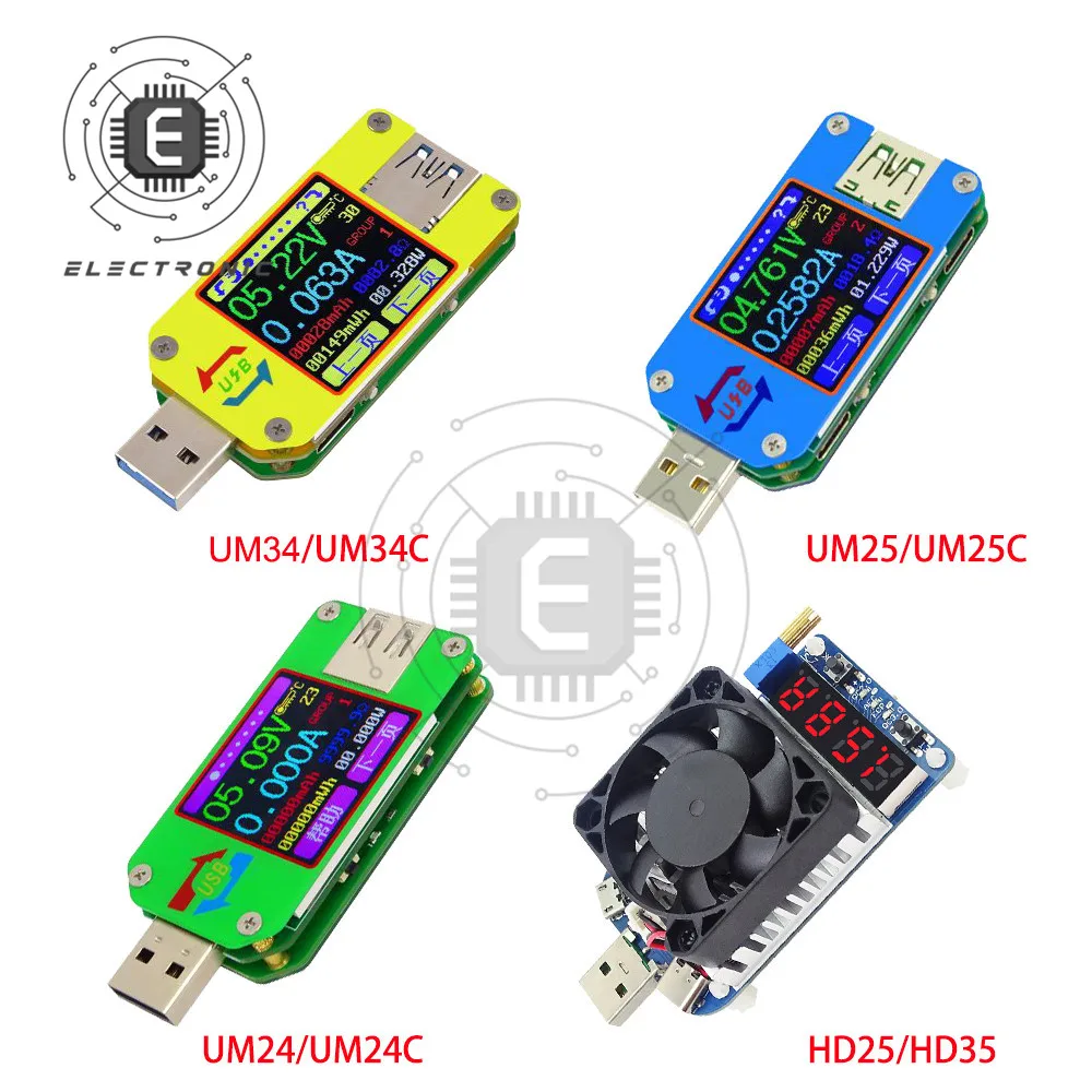 UM24/UM24C UM25/UM25C UM34/UM34C USB Вольтметр Амперметр Измеритель сопротивления зарядный