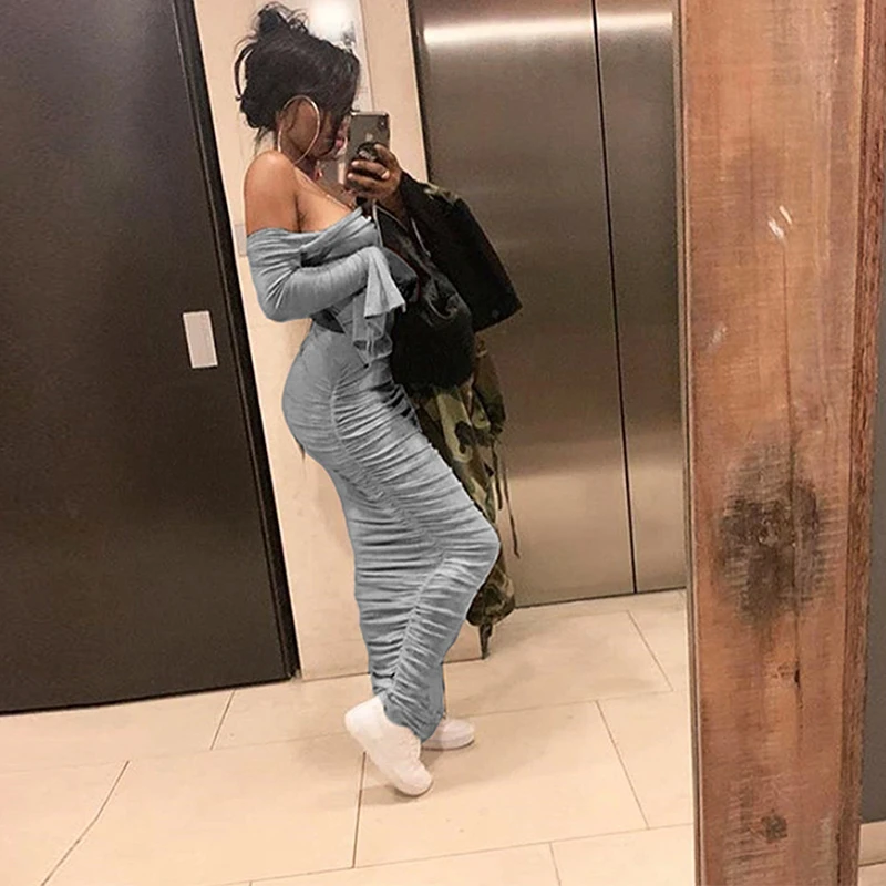 COSYGAL 2019 новое осеннее платье макси с открытыми плечами и Длинным Рукавом