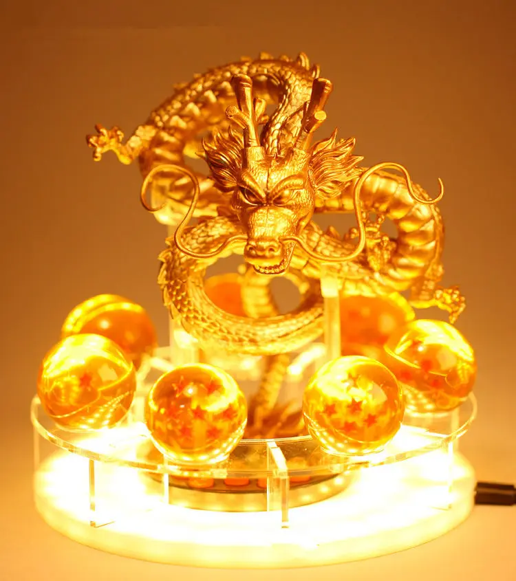 

[Funny] Anime DBZ Wukong Gold Crystal Balls base figure model Led lamp Light Power Up High quality Vegeta toy gift