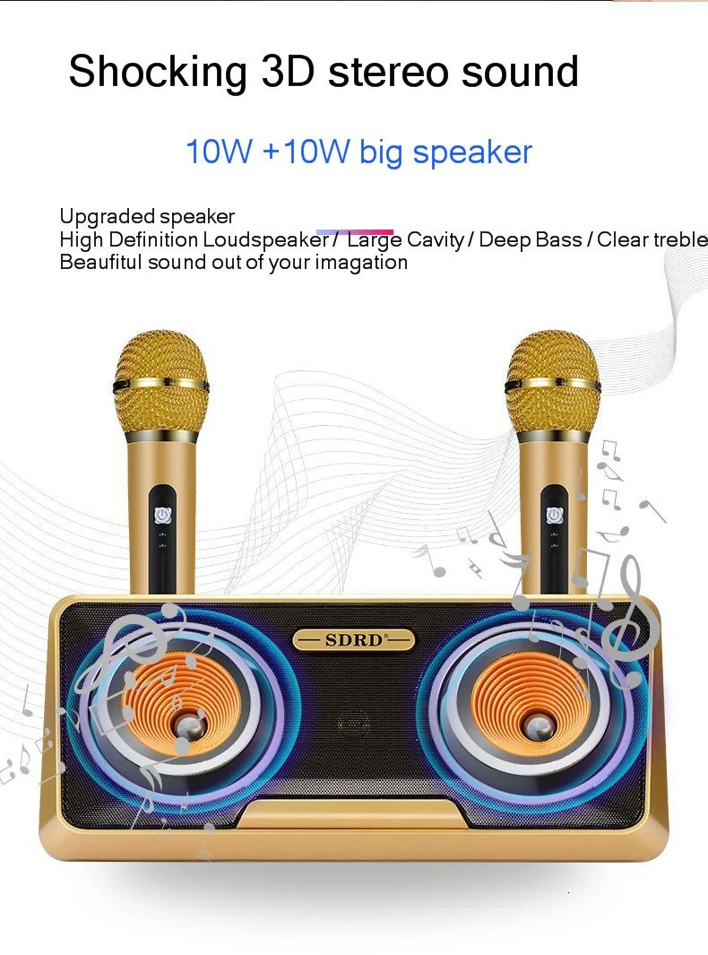 Портативный HIFI микрофон динамик Sdrd301 беспроводной микрофон бытовой Ktv открытый мобильный телефон Bluetooth аудио Cara Ok машина