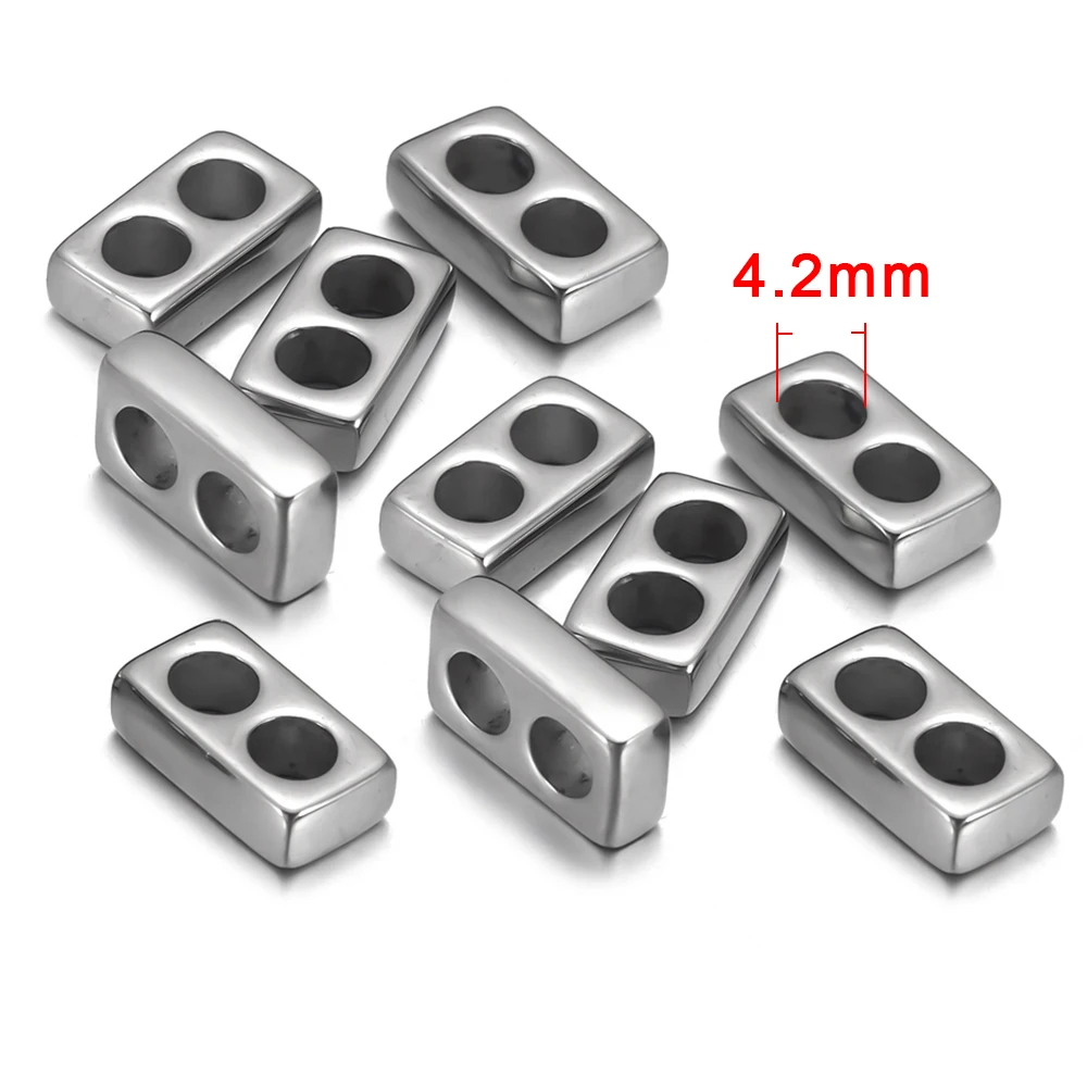 Hole 4mm Кожаный шнур, бусины с двойным отверстием, 4 мм, для изготовления браслетов, ювелирных изделий, 316L, титан, нержавеющая сталь, полированная, аксессуары, бусина-разделитель - Цвет: Hole 4mm