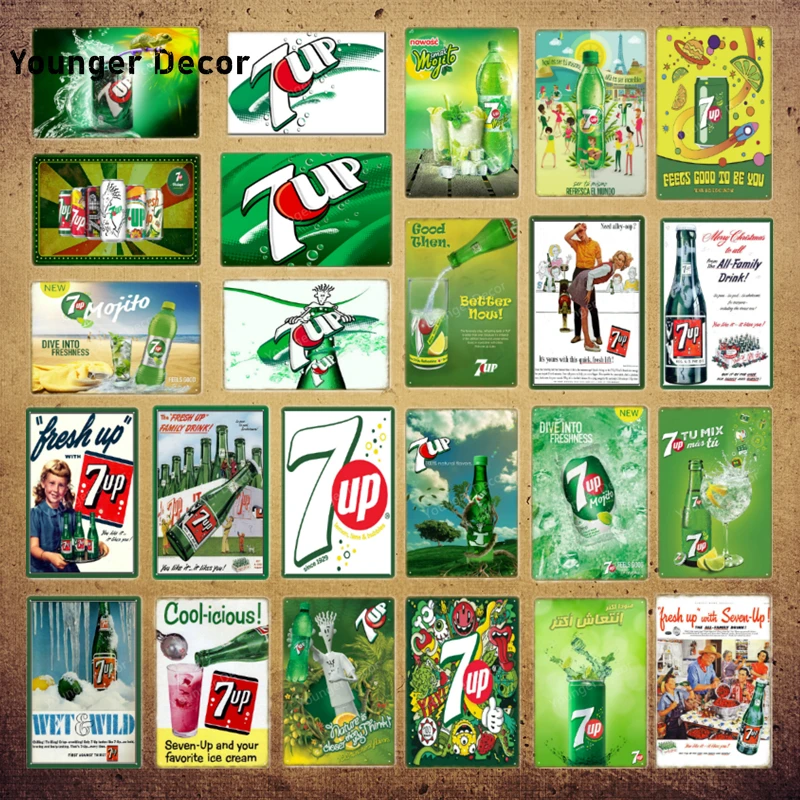 Безалкогольные 7up металлические жестяные знаки 7 UP ВИНТАЖНЫЙ ПЛАКАТ Искусство Настенная Наклейка картина бар паб кафе украшение домашний декор в стиле ретро YI-052