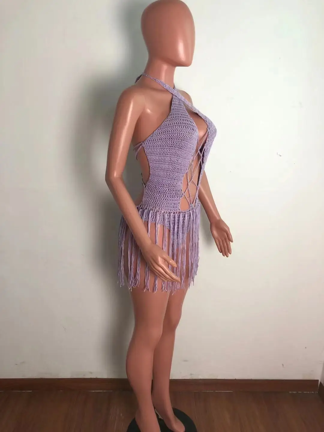 

Women Dresses Sexy Tassles Mini Deep V Neck Halter Backless Mini Club Night Party Clothing Ladies Girls 2021 New Hot Sales