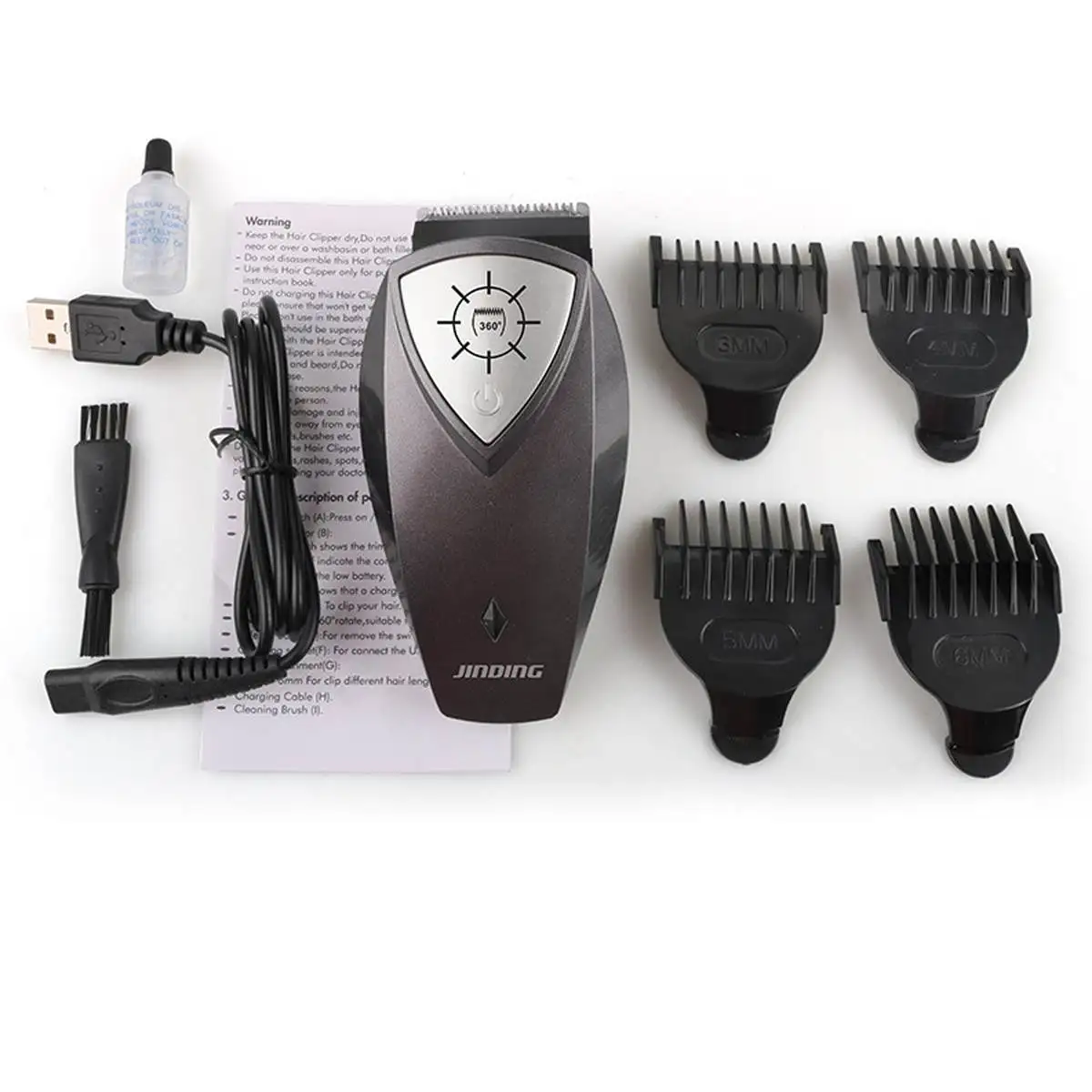 

Men Electric Hair Trimmer USB Charger 360 Rotary Professional Hair Clipper Cutting Beard Barber/Razor Shaver 4Pcs Limit combs