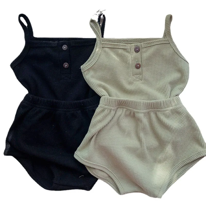 

Korean Children's Clothing Baby Suit 2021 Summer Shorts Solid Color Leisure T Shirt Two Piece Sets