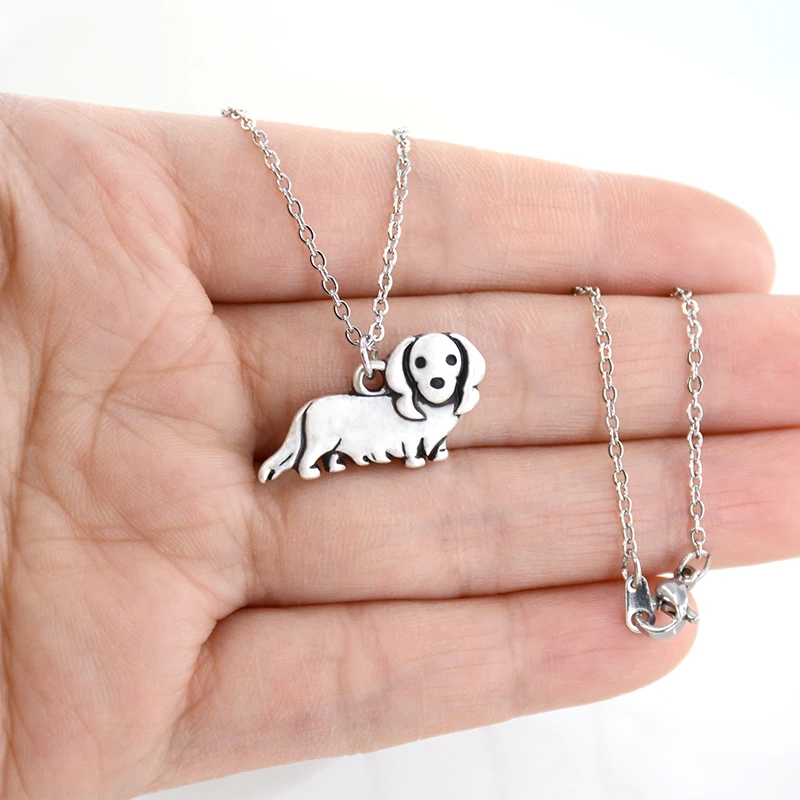 Длинные волосы такса и Doxie собака кулон со щенком ожерелье для женщин из