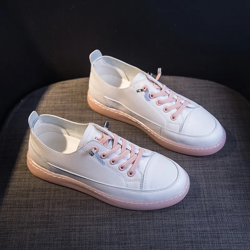 

SHOFORT white shoes 2020 new fashion non-silp soft rubber bottom lace-up casual shoes mixed-colors breathable all-match sneaker