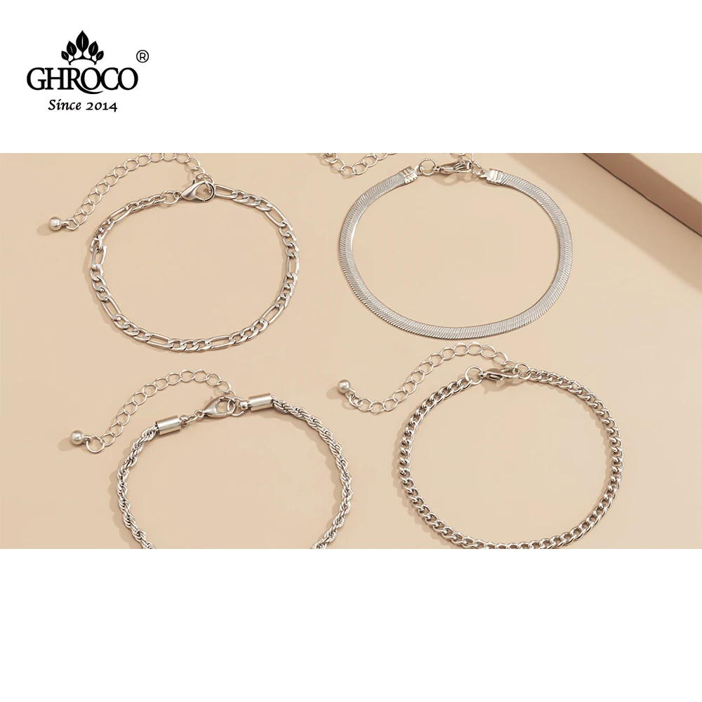 

CHROCO Fashionable Geometric Simple Winding Twist Chain Flat Snake Bone Punk Hip-Hop Retro Style Multi-Layer Metal Bracelet