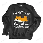 Толстовка мужская с капюшоном, мягкий хлопковый свитшот, лоферы, надпись I'm Not ленивая Сиба-ину, худи с принтом I'm Not ленивая, теплая стильная худи