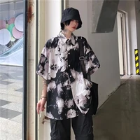 2021 spring casual shirts for men and women korean students lapel five point sleeves versatile trend tie dye floral shirts