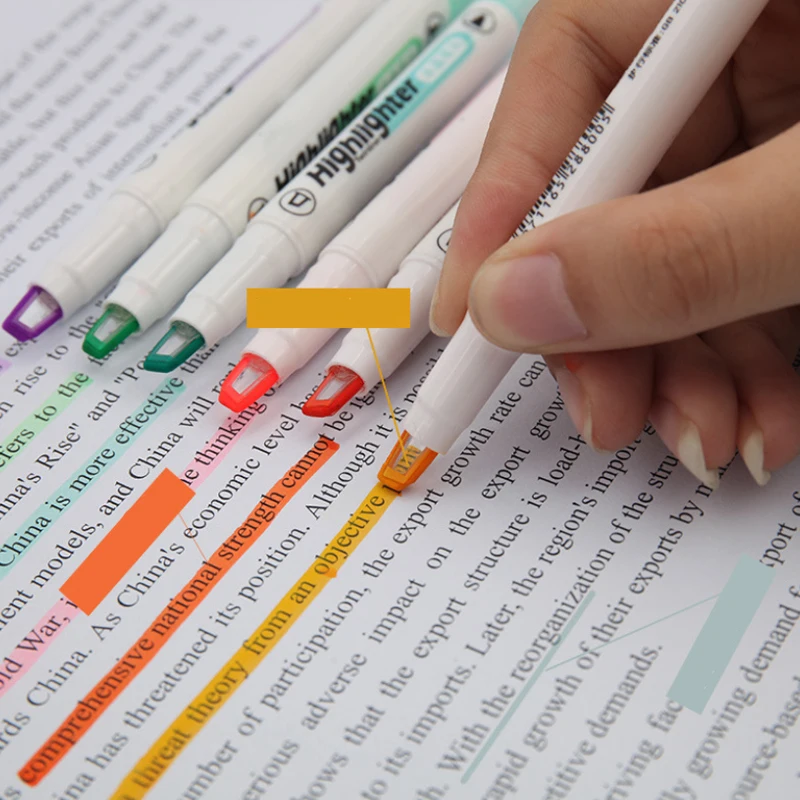 

6 Colors/Set Unique Window Tip Pastel Color Highlighter Pen Dual Tips Soft Color For School Marker Stationery Hilighter