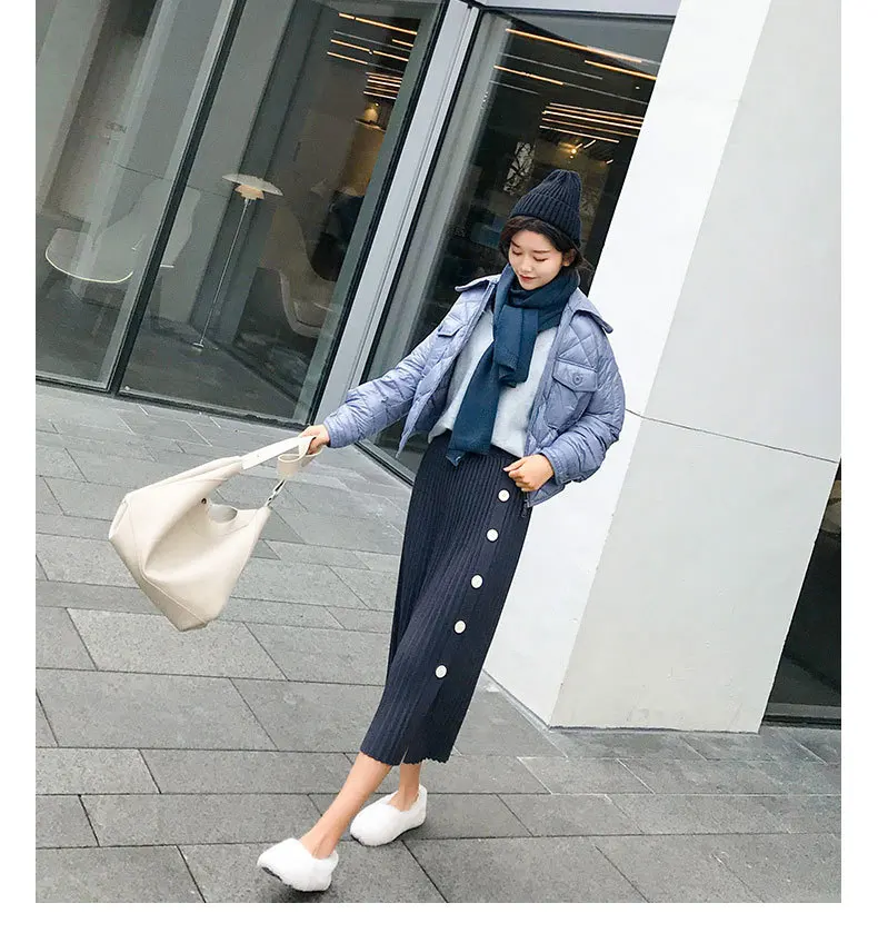 Осенне-зимние эластичные юбки с высокой талией для женщин s Faldas Mujer Moda Jupe вязаные плиссированные юбки женские тонкие юбки на пуговицах