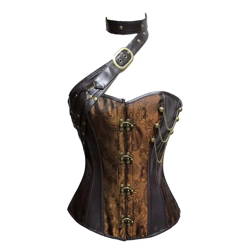

Fashion Gothic Women Corset Waist Sexy Bustiers Steampunk Corsets Tight Lacing Black Goth Faux Leather Lingerie Corset PK169