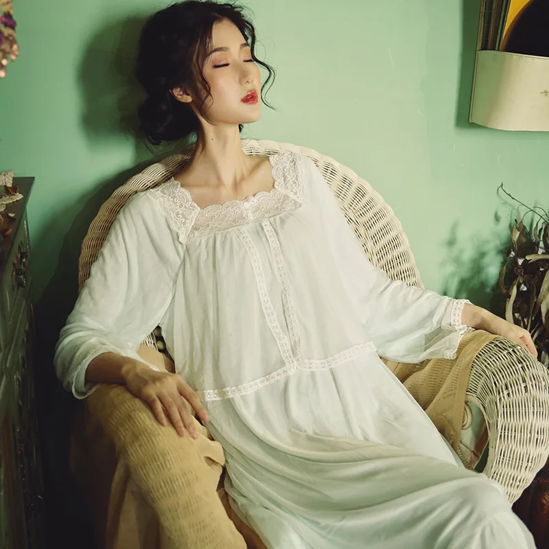 Женская одежда для сна из хлопка женская винтажная кружевная сексуальная ночная