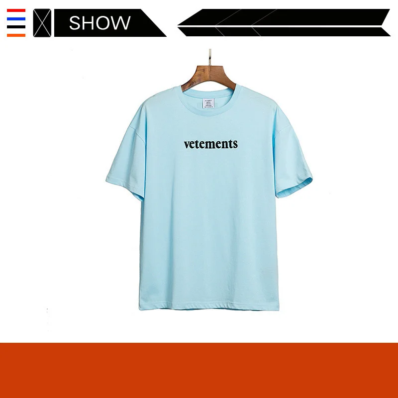 

VETEMENTS French Street votements short sleeve T-shirt VTM wittermont printed light blue short sleeve T-shirt for men and women