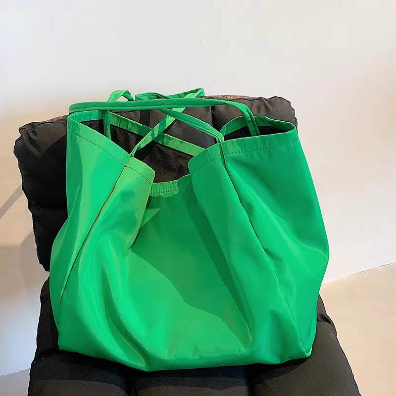 

Однотонная Сумка-тоут из ткани Оксфорд, Большая вместительная сумка на плечо для женщин, летняя сумка для путешествий, сумка для покупок, ви...