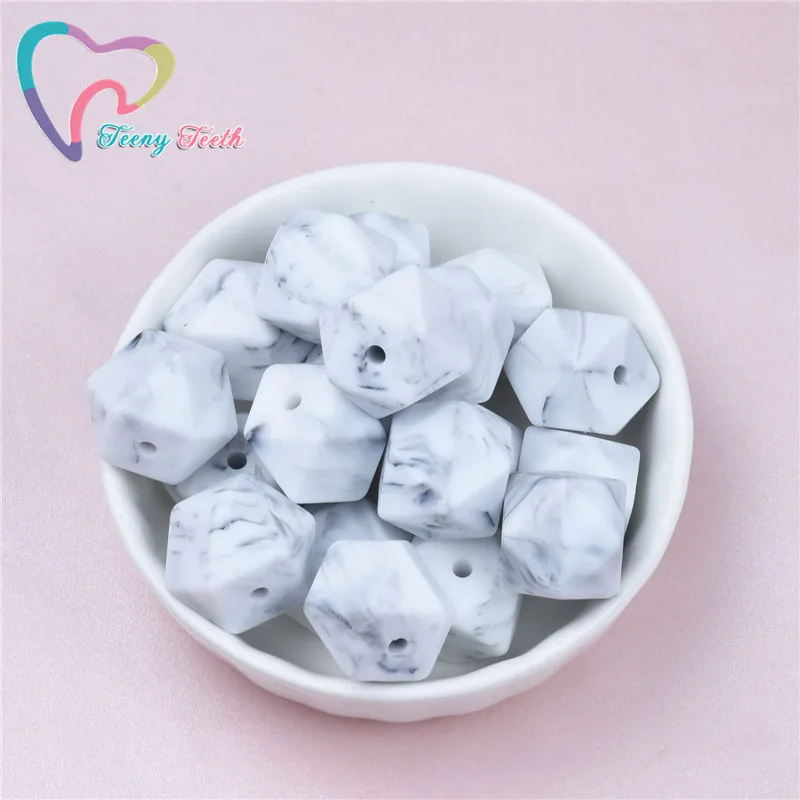 Teeny Teeth 10 шт. 14 17 мм белые мраморные силиконовые шестигранные шарики Прорезыватель