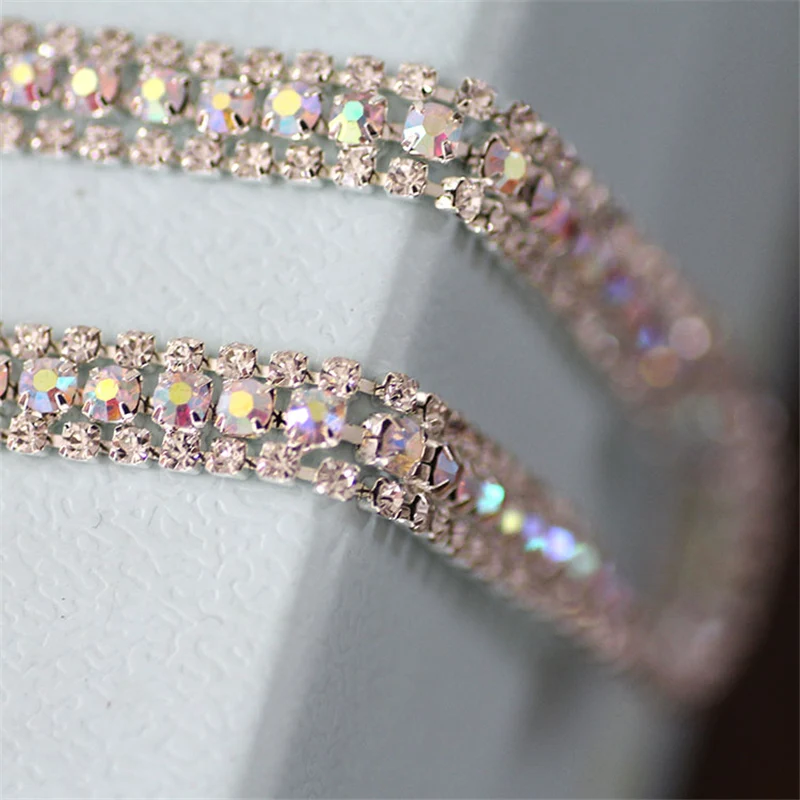 Трехрядные стразы белая отделка цепи AB широкая Хрустальная чашка цепь ПРИШИТАЯ