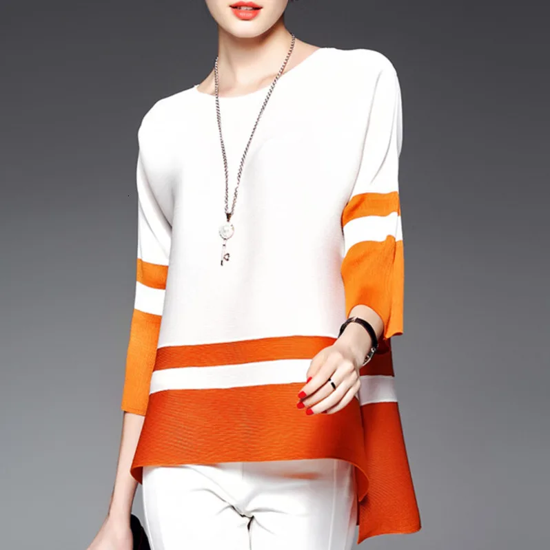 LANMREM Autumn New Casual Fashion Temperament Women Loose Plus Color Matching Pleated Five-point Sleeve shirt TC438