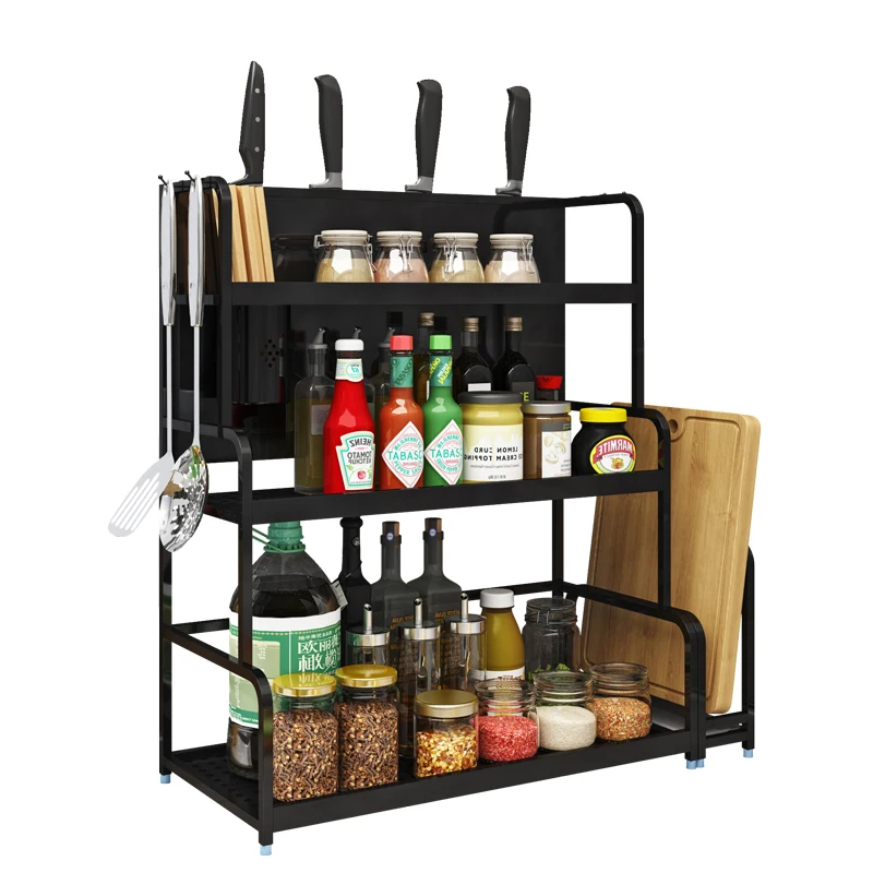 

Waterproof and rust-proof kitchen black seasoning rack stainless steel knife rack with strong bearing capacity household table t