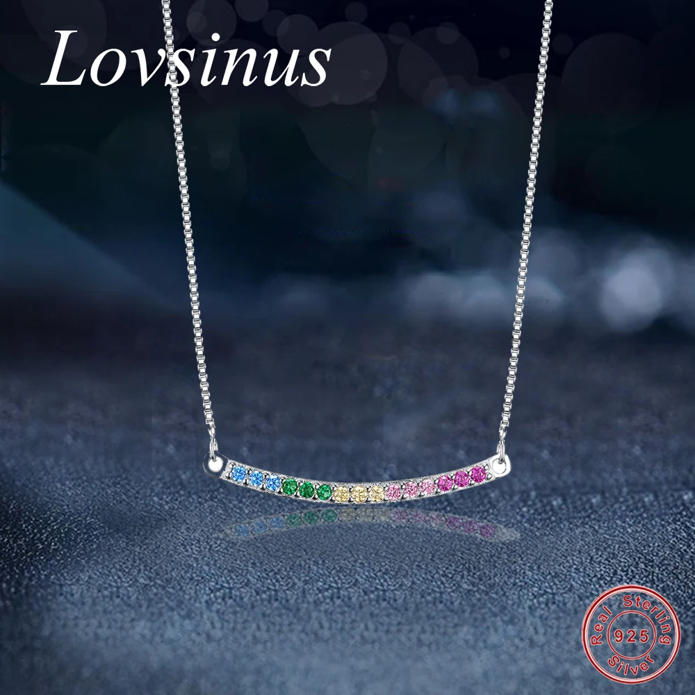 

S925 Sterling Silver Rainbow Arcs Pendant Necklace With Colorful Cubic Zircon Necklace Choker Colar Jewelry Berloque Women Gift