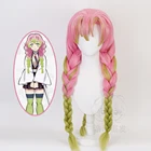 Розово-зеленый Плетеный Косплей Синтетический волос Kanroji Mitsuri для Хэллоуина вечевечерние НКИ карнавала + шапочка для парика