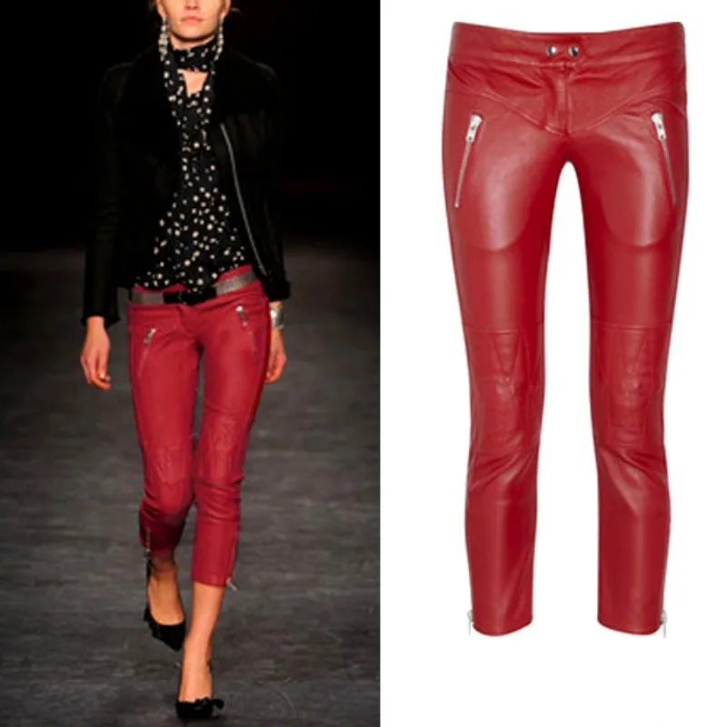 High Quality Women's Brand Sexy Nine Pants New Star Fashion Capris Leather Pants Women Black Red Trousers Free Shipping 26-30