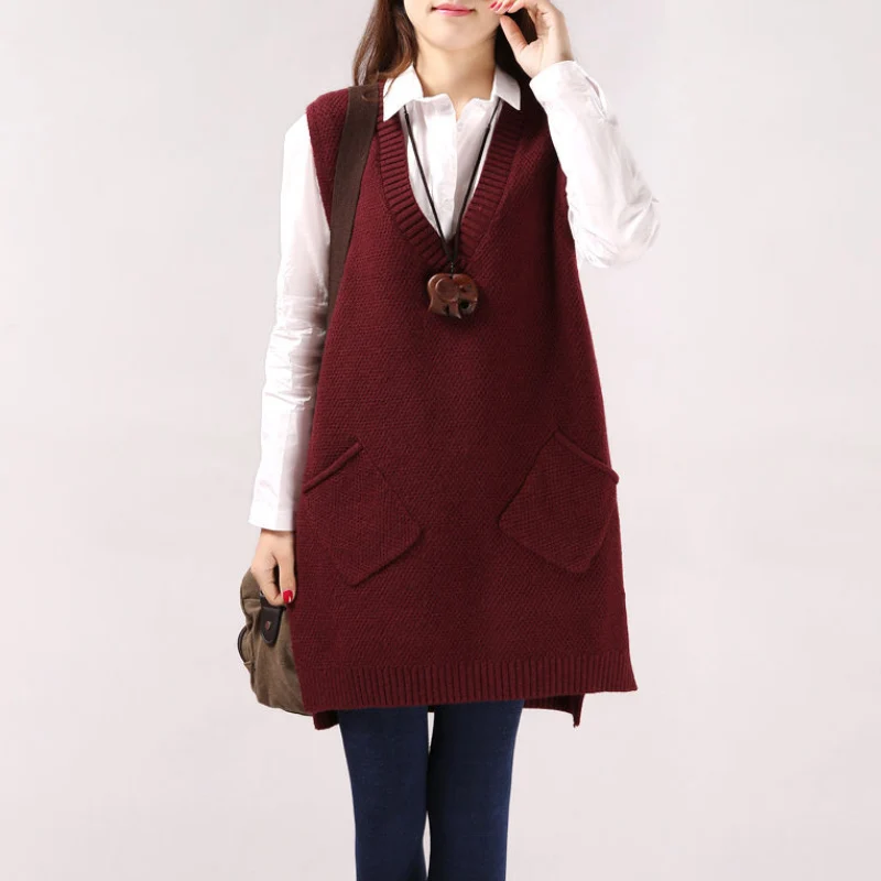 Трикотажная жилетка для девочек однотонная с V-образным вырезом удлиненная детей