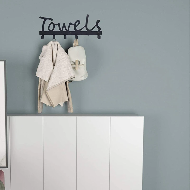 

Towel Hooks Bathroom Towel Racks Towel Holder & Organizer Black Sandblasted Wall Mounted 6 Hook Door Hooks Rustproof