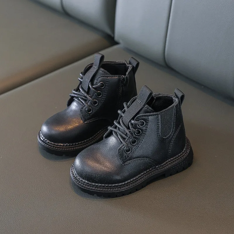 

New Kids Boots Autumn/Winter Boys Girls Boots Leather Martin Boots Plush Fashion Waterproof Non-Slip Warm Kids Shoes Size 21-30