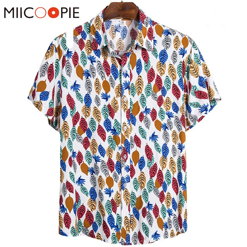 

2020 New Color Leaves Print Floral Shirt Men Fashion Casual Short Sleeved Blouse Men Clothes High Quality Camisa Hawaiana Hombre