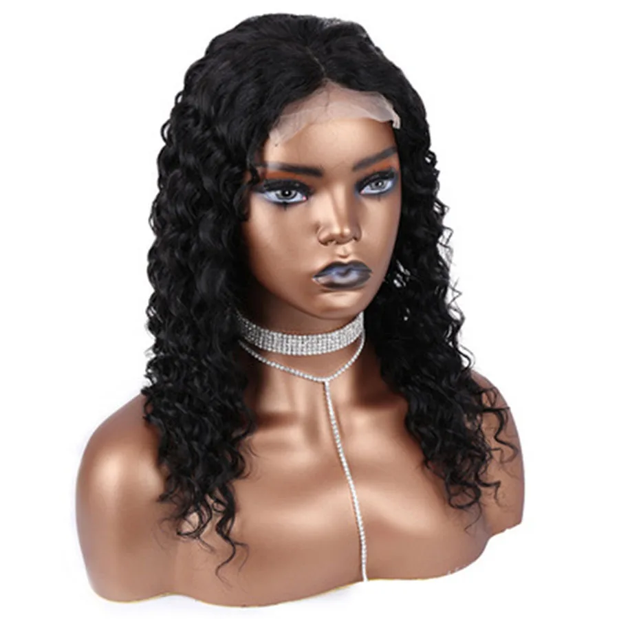 brazilian human hair wig sale 4* 4 lace frontal Lace Front Wig long wavy Black 1b Costume Wig for women 18 inch