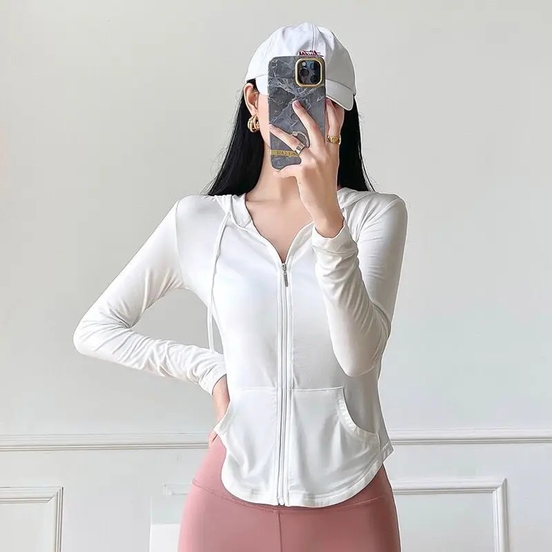 

Sports Jackets For Women Sun Protection Clothing Summer Thin White Coat Hong Kong Slim Hooded 2022 New Long-Sleeved Cardigan Top