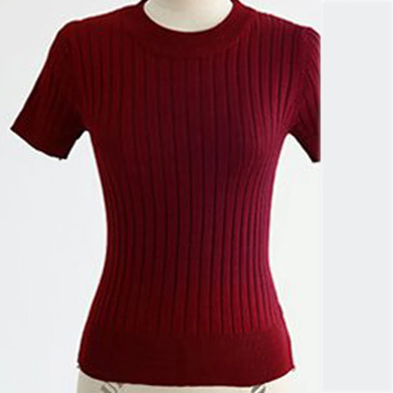 

5 colors Sweater Tops Knitted Slim Pullover Women Sweater Short Sleeve Tight Fit O-Neck Clothing