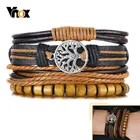 Vnox 4 шт.компл. мужские комплект кожаного браслет, древо жизни руль покер крест листьев Чарм-браслет, Панк Широкий Обёрточная бумага, браслет, браслет, рок мальчик ювелирные изделия