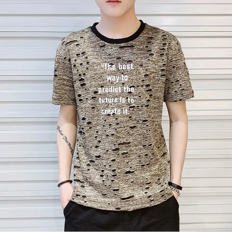 Мужской летний пуловер с круглым вырезом и коротким рукавом футболки буквенным