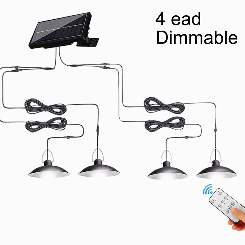 

Waterproof Four Head Split Solar Pendant Light Dimmable Solar Lamp Remote Control Solar Lamp With Cable For Courtyard Garden