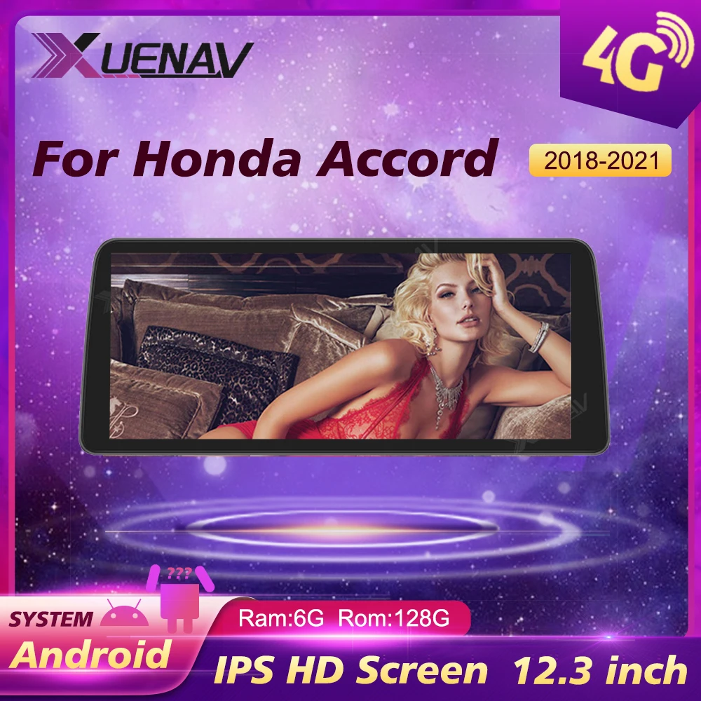

Автомобильный мультимедийный плеер 12,3 дюйма для Honda Accord 2018 2019 2020 2021 Android 128G, автомобильный GPS-навигатор, головное устройство, автомобильный р...