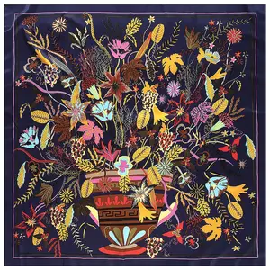 Новый большой квадратный шелковый шарф, женские шали с цветочным принтом, шарфы с рисунком 130*130 см, женский шарф, оптовая продажа